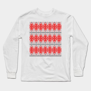 Unity - Force Protection Abundance - Ethno Ukrainian Traditional Pattern - Slavic Ornament Red Black Long Sleeve T-Shirt